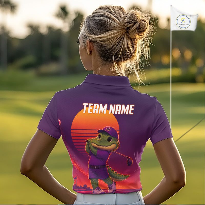 Personalized Alligator Golf Shirt - Retro Sunset Womens Golf Polo Shirt NHT1040