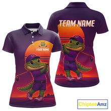 Load image into Gallery viewer, Personalized Alligator Golf Shirt - Retro Sunset Womens Golf Polo Shirt 