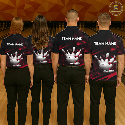 Personalized Bowling 1/4 Quarter Zip Polo Red Black Bowling Ball Jersey For Men NHT1345