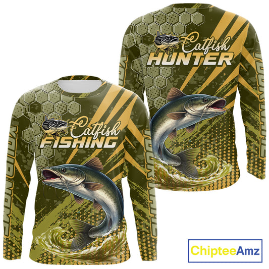 Personalized Catfish Long Sleeve Fishing Shirts, Catfish Fishing Jerseys For Men NHT522