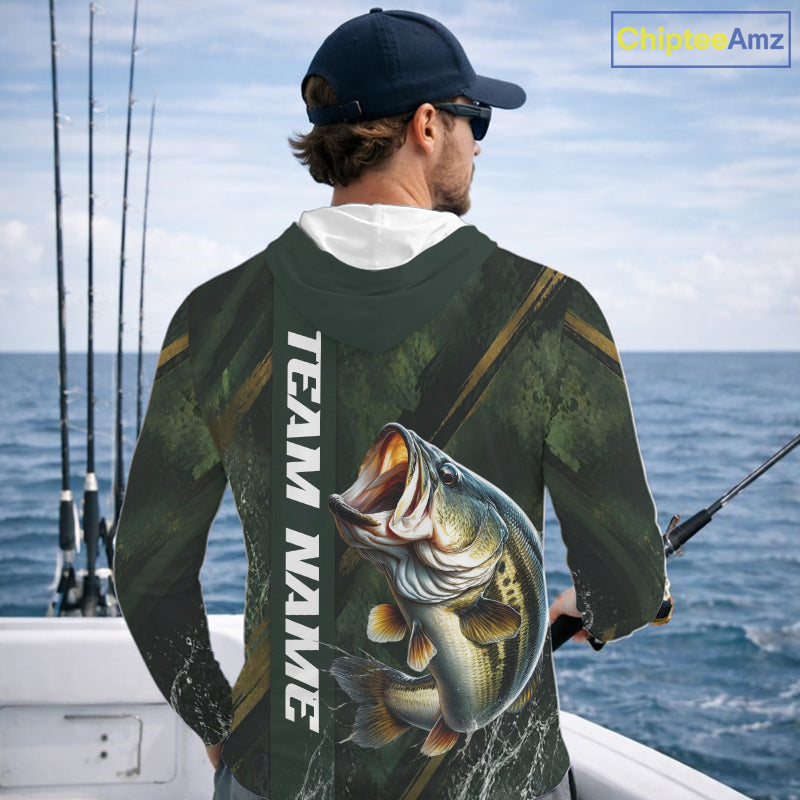 Personalized Hooded Bass Fishing Jersey – Green Angler Shirt Custom Name, Fishing Gift For Men NHT874