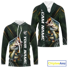 Load image into Gallery viewer, Personalized Hooded Bass Fishing Jersey – Green Angler Shirt Custom Name, Fishing Gift For Men NHT874