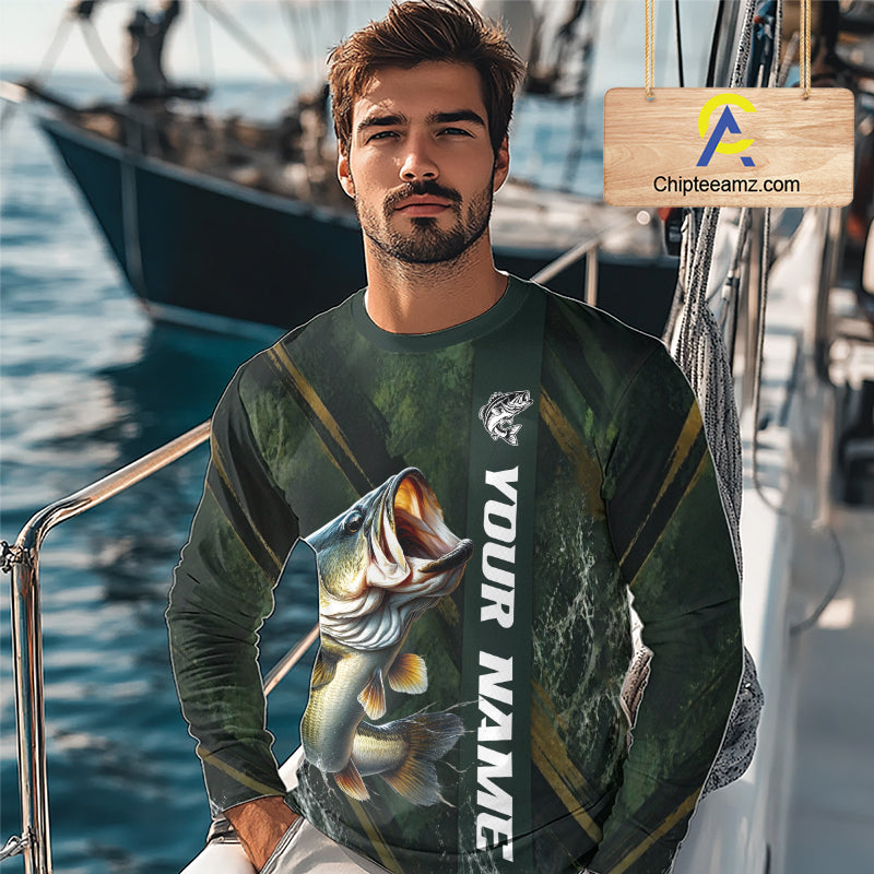 Personalized Bass Fishing Jersey – Green Angler Shirt Custom Name, Fishing Gift For Men NHT874