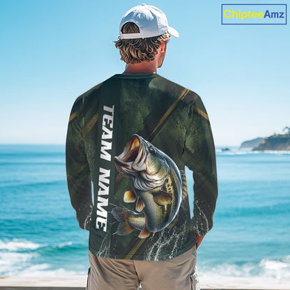 Personalized Bass Fishing Jersey – Green Angler Shirt Custom Name, Fishing Gift For Men NHT874
