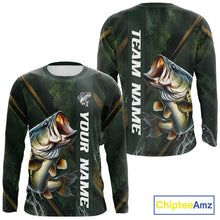Load image into Gallery viewer, Personalized Bass Fishing Jersey – Green Angler Shirt Custom Name, Fishing Gift For Men NHT874