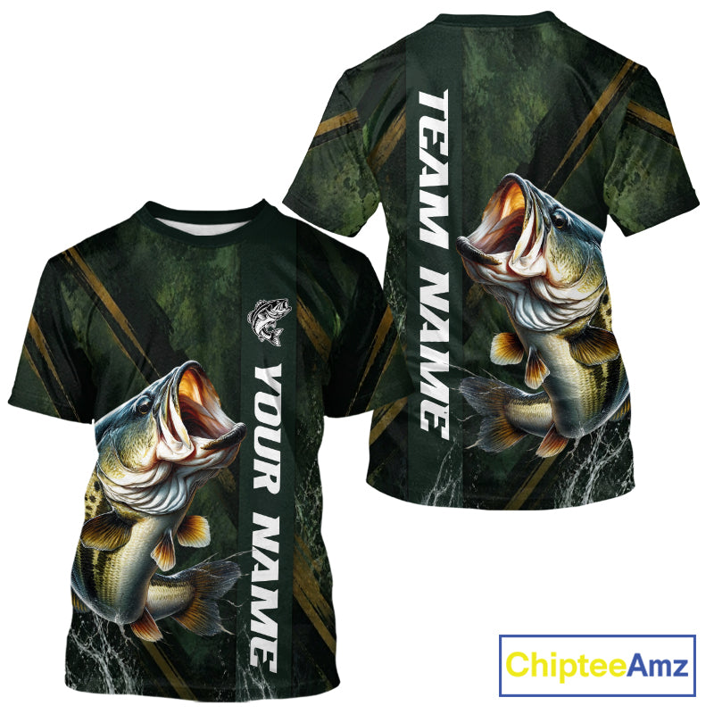 Personalized T-Shirts Bass Fishing Jersey – Green Angler Shirt Custom Name, Fishing Gift For Men NHT874