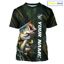 Load image into Gallery viewer, Personalized T-Shirts Bass Fishing Jersey – Green Angler Shirt Custom Name, Fishing Gift For Men NHT874