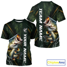 Load image into Gallery viewer, Personalized T-Shirts Bass Fishing Jersey – Green Angler Shirt Custom Name, Fishing Gift For Men NHT874