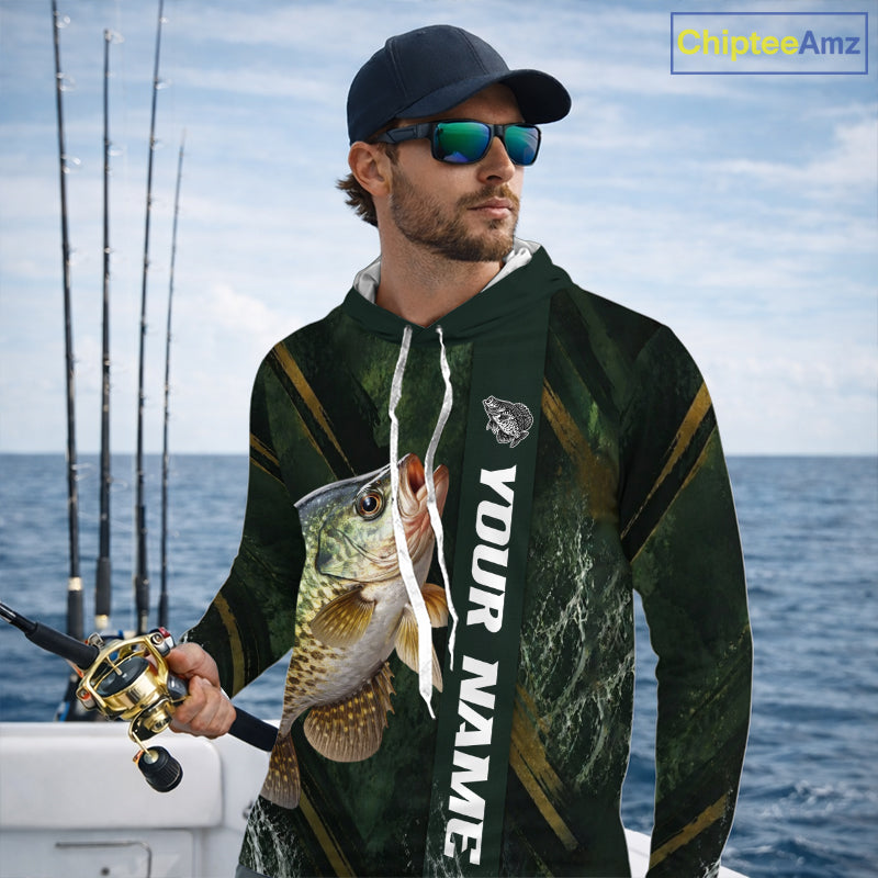 Personalized Hooded Crappie Fishing Jersey – Green Angler Shirt Custom Name, Fishing Gift For Men NHT875