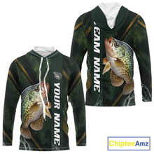 Load image into Gallery viewer, Personalized Hooded Crappie Fishing Jersey – Green Angler Shirt Custom Name, Fishing Gift For Men NHT875