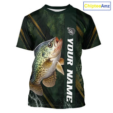 Load image into Gallery viewer, Personalized T-Shirts Crappie Fishing Jersey – Green Angler Shirt Custom Name, Fishing Gift For Men NHT875