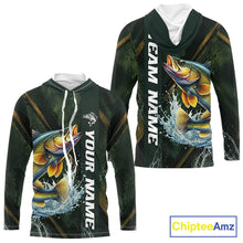 Load image into Gallery viewer, Personalized Hooded Walleye Fishing Jersey – Green Angler Shirt Custom Name, Fishing Gift For Men NHT876