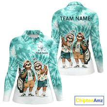 Load image into Gallery viewer, Funny Sloth Golf Polo Shirt For Womens –  Blue Tie Dye Custom Name Golf Shirt, Golf Gift NHT880