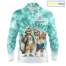 Load image into Gallery viewer, Funny Sloth Golf Polo Shirt For Men –  Blue Tie Dye Custom Name Golf Shirt, Golf Gift NHT880