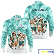 Load image into Gallery viewer, Funny Sloth Golf Polo Shirt For Men –  Blue Tie Dye Custom Name Golf Shirt, Golf Gift NHT880