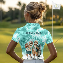 Load image into Gallery viewer, Funny Sloth Golf Polo Shirt For Womens –  Blue Tie Dye Custom Name Golf Shirt, Golf Gift NHT880