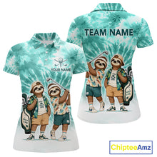 Load image into Gallery viewer, Funny Sloth Golf Polo Shirt For Womens –  Blue Tie Dye Custom Name Golf Shirt, Golf Gift NHT880