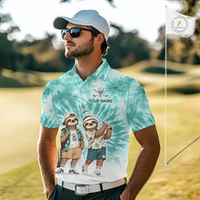 Load image into Gallery viewer, Funny Sloth Golf Polo Shirt For Men –  Blue Tie Dye Custom Name Golf Shirt, Golf Gift NHT880