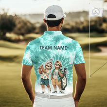Load image into Gallery viewer, Funny Sloth Golf Polo Shirt For Men –  Blue Tie Dye Custom Name Golf Shirt, Golf Gift NHT880