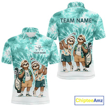 Load image into Gallery viewer, Funny Sloth Golf Polo Shirt For Men –  Blue Tie Dye Custom Name Golf Shirt, Golf Gift NHT880