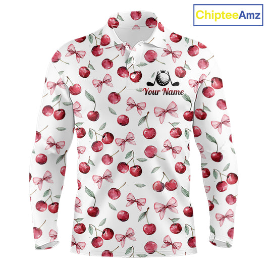 Funny Golf Polo Shirt For Mens Cherry Pattern Summer Sport Top For Team NHT881