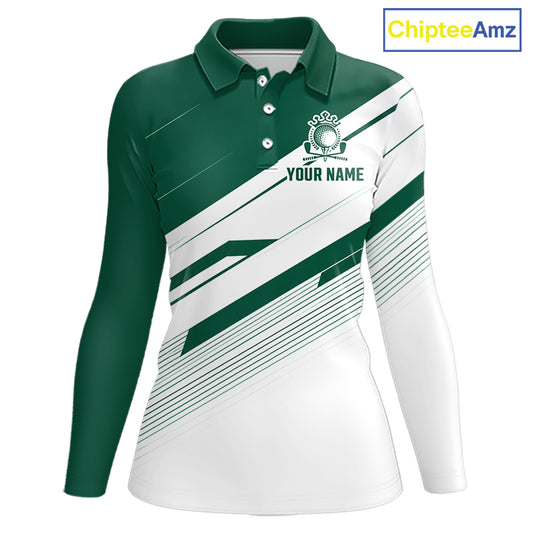 Green And White Womens Golf Polo Shirt Custom Name Golf Shirts For Team Personalized Golf Top NHT882