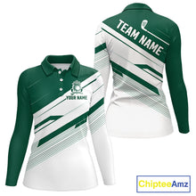Load image into Gallery viewer, Green And White Womens Golf Polo Shirt Custom Name Golf Shirts For Team Personalized Golf Top NHT882