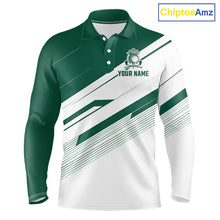 Load image into Gallery viewer, Green And White Mens Golf Polo Shirt Custom Name Golf Shirts For Team Personalized Golf Top NHT882