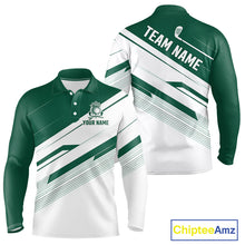 Load image into Gallery viewer, Green And White Mens Golf Polo Shirt Custom Name Golf Shirts For Team Personalized Golf Top NHT882