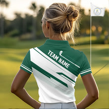 Load image into Gallery viewer, Green And White Womens Golf Polo Shirt Custom Name Golf Shirts For Team Personalized Golf Top NHT882