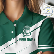 Load image into Gallery viewer, Green And White Womens Golf Polo Shirt Custom Name Golf Shirts For Team Personalized Golf Top NHT882