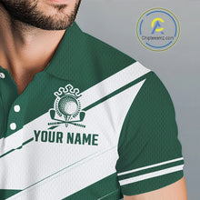 Load image into Gallery viewer, Green And White Mens Golf Polo Shirt Custom Name Golf Shirts For Team Personalized Golf Top NHT882