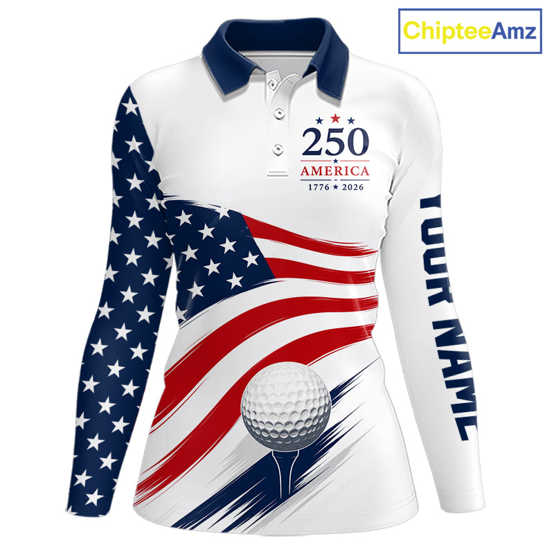 American Flag Womens Golf Polo Shirts, Patriotic Team Golf Jerseys NHT885