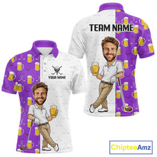 Load image into Gallery viewer, Custom Golf Polo With Face Funny Golfer Beer Lover Gift For Men|Purple 
