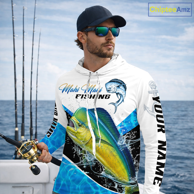 Custom Mahi Mahi Saltwater Fishing Shirts Long Sleeve Hooded Designed For Deep Sea Anglers NHT1357