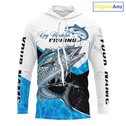 Custom King Mackerel Saltwater Fishing Shirts Long Sleeve Hooded Designed For Deep Sea Anglers NHT1358
