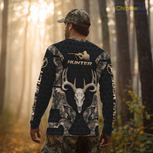 Load image into Gallery viewer, Skull Deer Hunting Custom Name Brown Camo Shirt, Hunting Hoodie For Hunters NHT348