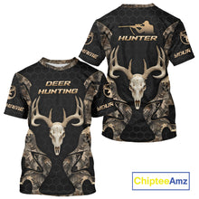 Load image into Gallery viewer, Skull Deer Hunting Custom Name Brown Camo Shirt, Hunting Hoodie For Hunters NHT348