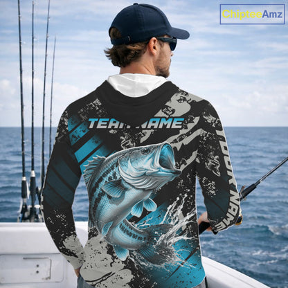 Bass Fishing Shirts Long Sleeve Hooded Customized Name, Largemouth Bass Fishing Jerseys For Men NHT531