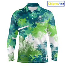 Load image into Gallery viewer, Green Tropical Splash Custom Golf Polo Shirt – Personalized Team Name Performance Polo Tee For Men NHT894