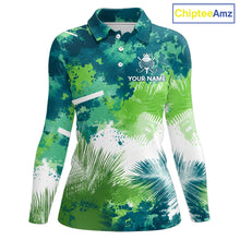 Load image into Gallery viewer, Green Tropical Splash Custom Golf Polo Shirt – Personalized Team Name Performance Polo Tee For Women NHT894