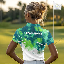 Load image into Gallery viewer, Green Tropical Splash Custom Golf Polo Shirt – Personalized Team Name Performance Polo Tee For Women NHT894