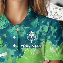 Load image into Gallery viewer, Green Tropical Splash Custom Golf Polo Shirt – Personalized Team Name Performance Polo Tee For Women NHT894