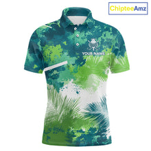 Load image into Gallery viewer, Green Tropical Splash Custom Golf Polo Shirt – Personalized Team Name Performance Polo Tee For Men NHT894