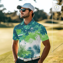 Load image into Gallery viewer, Green Tropical Splash Custom Golf Polo Shirt – Personalized Team Name Performance Polo Tee For Men NHT894