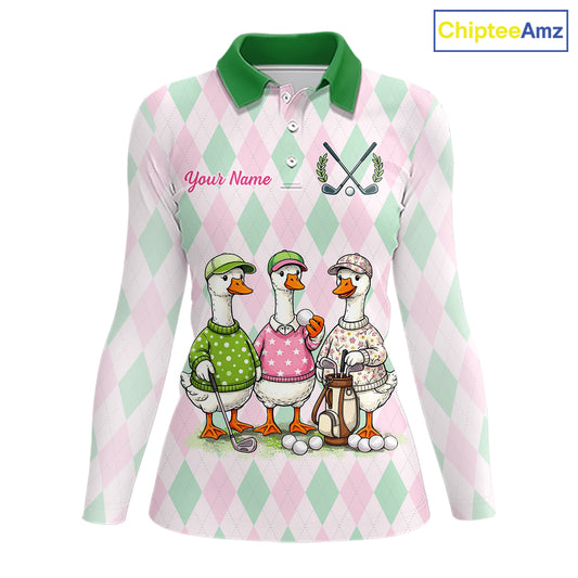 The Duck Family Golf Team Shirt – Personalized Matching Argyle Pattern Polos Golf Shirt For Womens NHT723