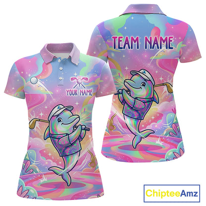 Funny Pastel Dolphin Womens Golf Polo Shirt Custom Ocean Golf Shirt, Polo Gift For Golf Lovers NHT897