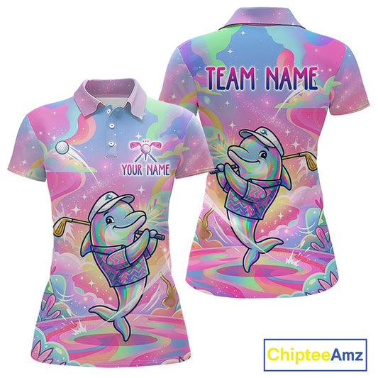 Funny Pastel Dolphin Womens Golf Polo Shirt Custom Ocean Golf Shirt, Polo Gift For Golf Lovers NHT897