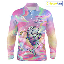Load image into Gallery viewer, Funny Pastel Shark Mens Golf Polo Shirt Custom Ocean Golf Shirt, Polo Gift For Golf Lovers NHT898