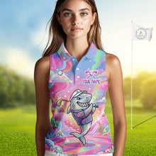 Load image into Gallery viewer, Funny Pastel Shark Womens Sleeveless Golf Polo Shirt Custom Ocean Golf Shirt, Polo Gift For Golf Lovers NHT898